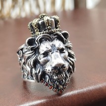 Fashion Real s925 Silver Domineering Lion Ring Man Cross Opening Adjustment Pers - £54.16 GBP