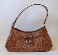 Brown Faux Snakeskin Liz Claiborne Purse Handbag Tote Lined Bow Tassel Cute - £23.53 GBP