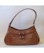 Brown Faux Snakeskin Liz Claiborne Purse Handbag Tote Lined Bow Tassel Cute - £23.98 GBP