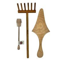 Trio of Wooden Kitchen and Household Tools Rake Honey Dipper Server - £15.82 GBP