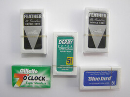 25 Blade Sampler Feather Bluebird Gillette &amp; Derby double Edge blades FBGD - £9.98 GBP