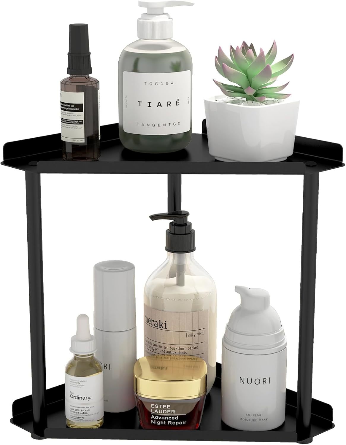 2 Tier Bathroom Counter Organizer, Vanity Organizer Corner Shelf,, Black - $35.99