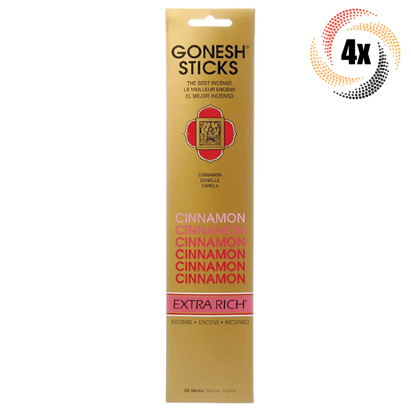 Primary image for 4x Packs Gonesh Extra Rich Incense Sticks Cinnamon Scent | 20 Sticks Each