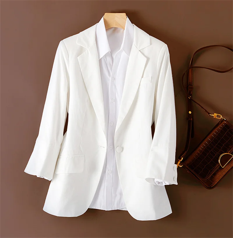  textured Linen single buckle blazer for women  Spring Autumn  Office lady Blaze - £202.09 GBP