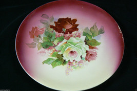 Vintage Decorative porcelain hand painted Pink &amp; White Roses 10.5&quot; Plate - £62.24 GBP