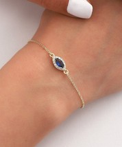 1Ct Lab-Created Marquise Cut Sapphire &amp; Cz Delicate Women&#39;s Bracelet 925 Silver - £57.54 GBP