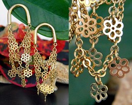 Vintage Tier Chain Earrings Dangle Drop Flowers Horseshoe Gold Pierced - $19.95