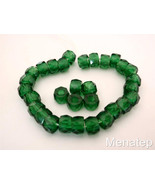 25 6 x 4mm Czech Glass Faceted Crow Beads: Green Emerald - $1.80