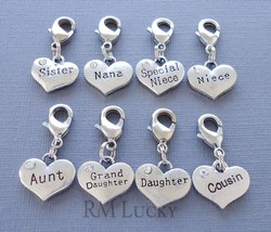 Heart Family Clip On Charm Silver tone Lobster Clasp fits Link Chain C106 - £3.18 GBP