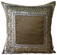 3D Sequins Antique 16&quot;x16&quot; Art Silk Brown Pillows Cover, Ethnic Origins - £24.73 GBP+