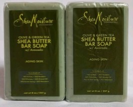 2 Shea Moisture Olive &amp; Green Tea Shea Butter Bar Soap W/ Avocado Aging Skin 8oz - $19.95