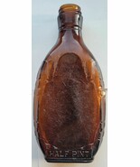 USA VINTAGE 1940&#39;S AMBER WHISKY HALF PINT BOTTLE US PAT. 95464 D-126 USED - $37.57 CAD