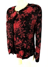 JS Edward womens Medium black RED GLITTER 2 piece top jacket lined set (... - $10.68