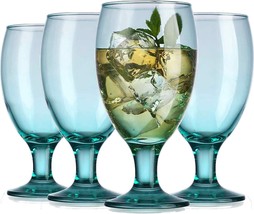 Stemmed Water Glasses Modern Glassware Drinking Wine Cocktail Juice Blue Set 4 - £30.48 GBP