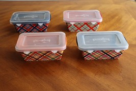 Temptations Ovenware By Tara Hand Painted Plaid Mini Loaf Pans w/ Lids Set of 4 - £26.64 GBP