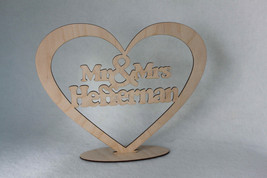 Custom  Mr &amp; Mrs Wedding   TableTopper Wood Heart With Names and Stand - £13.12 GBP