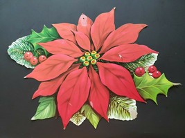 1964 Eureka Christmas Pointsettia Wall Hanging Die Cut Out Paper 15x12&quot; - £15.84 GBP