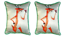 Pair of Betsy Drake Deer Party Small Pillows 11 Inch X 14 Inch - £54.44 GBP