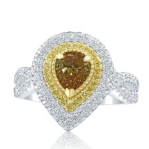 GIA Certified 1.78Ct Pear Deep Brownish Yellow Diamond Ring 18k Gold - £4,043.50 GBP