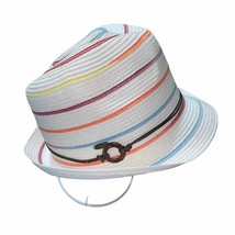 CC Straw Hat Fedora Adjustable inside brim for fit multicolored cream - $18.47