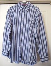 TOMMY HILFIGER Shirt 80’S 2-PLY FABRIC BUTTON FRONT L/S STRIPED Size LARGE - $17.55