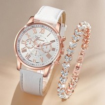 Watch Set Rhinestone Bracelet Women Gift Ladies Rose Gold Fashion Wristwatch UK - £6.99 GBP