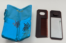 Travel Comb &amp; Mirror Compact Set with Satin Pouch Pocket - £7.99 GBP