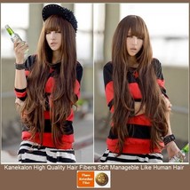   Brown Natural Color Wavy Layered Extra Long Length with Bangs Parted Cap Wig