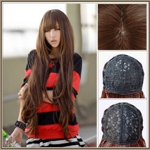   Brown Natural Color Wavy Layered Extra Long Length with Bangs Parted Cap Wig image 3