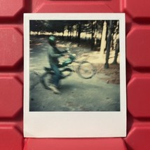 Motorcycle Man Riding Blurry B Polaroid Photograph 3.5 x 4 Vintage 1980s - $8.99