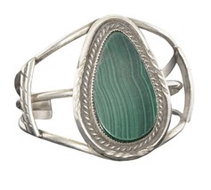 Vintage Navajo Sterling and Malachite Cuff Bracelet - $163.35