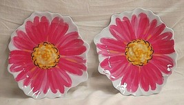 Pair Melamine Snack Plates Colorful Fun Pink Yellow Daisy Floral Spring ... - $16.82