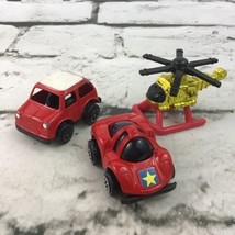 Mini Toy Vehicles Lot Of 3 Red Race Car Jeep Helicopter Cute Toys  - $9.89