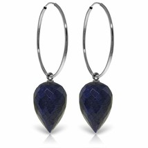 25.70 Carat 14K White Gold Hoop Earrings w/ Pointy Briolette Drop Dyed Sapphires - £294.34 GBP