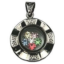 Spinning Flower Charm Pendant Multi Colored Rhinestones 18 kgp Silver tone  - £8.91 GBP