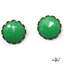 Vintage Sparkle Faceted Green Clip On Button Earrings - 3/4&quot; Across - He... - £10.93 GBP
