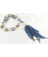 NATURAL BLUE SAPPHIRE BEADS CARVED PEARL STONE DIAMOND 14KGOLD FASHION N... - £9,112.65 GBP