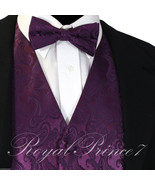 Deep Purple XS to 6XL Paisley Tuxedo Suit Dress Vest Waistcoat &amp; Bow tie... - £18.96 GBP+