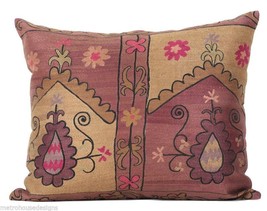 Vintage Bohemian Silk &amp; Cotton Embroidered Pillow - £275.85 GBP