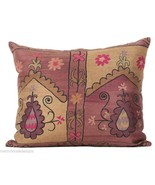 Vintage Bohemian Silk &amp; Cotton Embroidered Pillow - £275.72 GBP