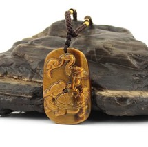 good luck tiger eye stone Hand carved chinese dragon Turtle pendant necklace - £20.35 GBP