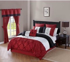 Hotel Collection 12-Piece Bed-In-A-Bag Red Black Queen Polyester - £96.45 GBP