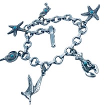 1960 Vintage Sea &amp; Beach Charm silver tone Bracelet 7.5” - $29.91