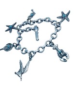 1960 Vintage Sea &amp; Beach Charm silver tone Bracelet 7.5” - $40.84 CAD