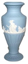 WEDGWOOD 6" Jasperware White on Blue Fluted Vase in Box  #617 - $68.00
