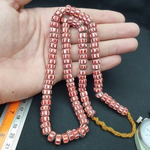 Vintage Chevron Beads Venetian African Brownish Red Glass 9mm Beads Long Strand - £38.76 GBP