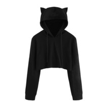 Fashion Womens Solid Long Sleeve Hoodies Pullovers Autumn Winter Cat Ear Crop Ho - £50.23 GBP