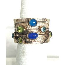 DESIGNER&#39;S 925 STERLING SILVER AND MULTI GEMSTONE BAND RING SIZE 6 SKY - $1,087.21 MXN