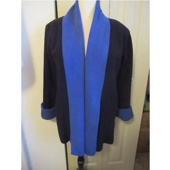 Open front blue-trmmed black jacket  - £11.95 GBP