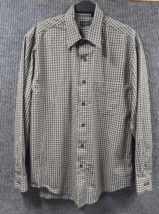 VTG Van Heusen Shirt Mens Medium 15-15 1/2 Black Plaid Cotton Blend Long Sleeve - £17.94 GBP